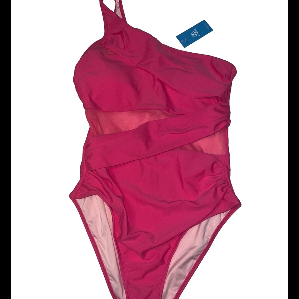 Cupshe Pink One-Shoulder Swim One Piece size L mesh lining